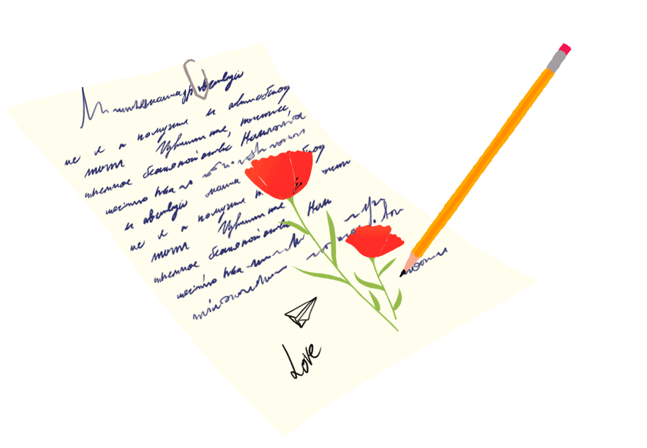 Cartas escritas a mano con dibujos hechos a mano aparecen flotando.