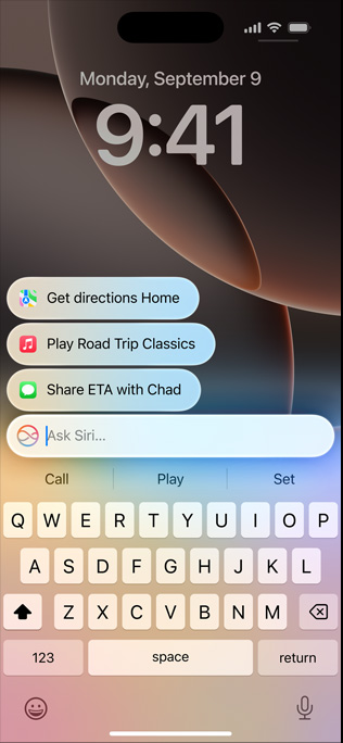 iPhone 16 Pro displaying redesigned Siri and Type to Siri capability.