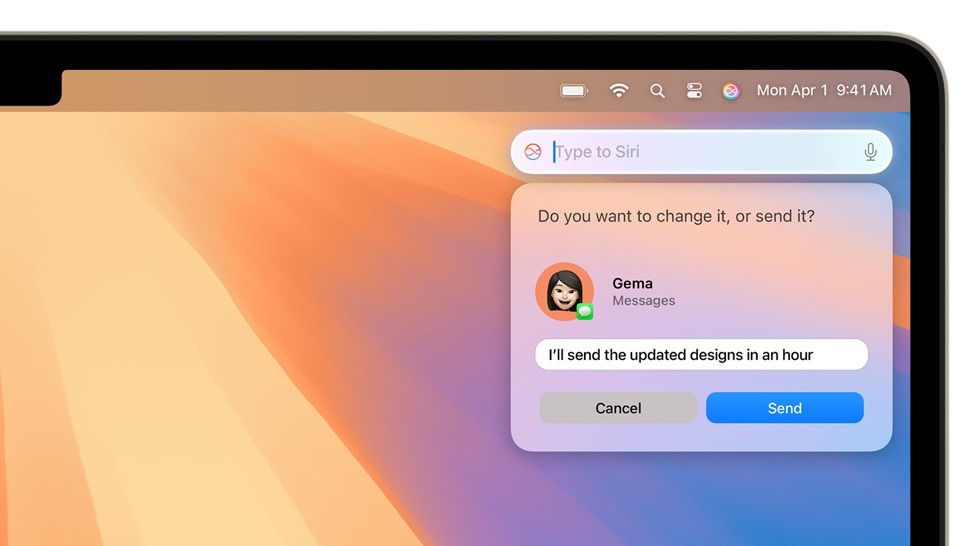 Una persona pregunta a Siri acerca de un evento mientras consulta el calendario, y Siri le da una respuesta a partir de un email anterior.
