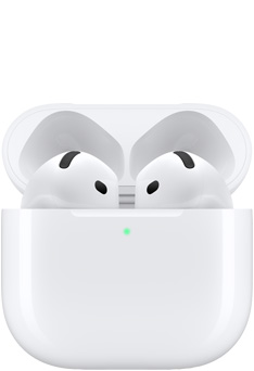 AirPods 4 в кутия зарядно с отворен капак.
