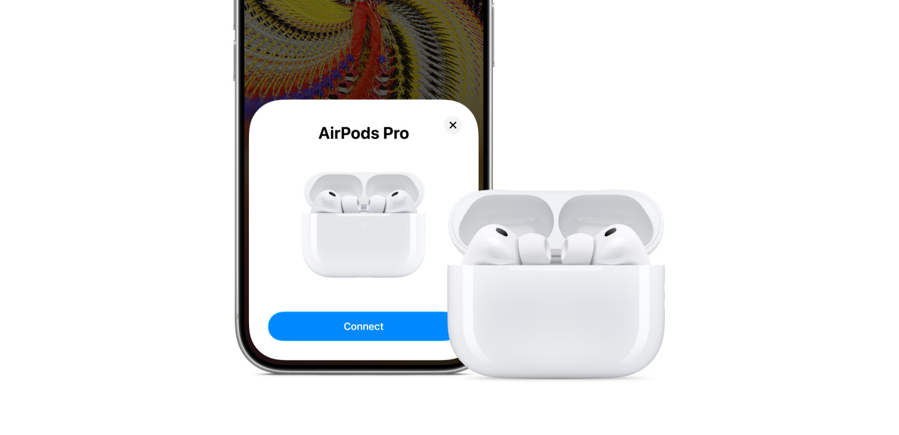iPhone 17 Pro, optie om verbinding te maken op het scherm, AirPods Pro 3 en MagSafe-oplaadcase (USB-C)