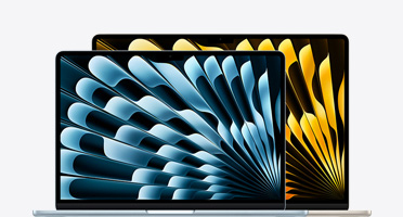 Imagen de una MacBook Air de 13 pulgadas y una MacBook Air de 15 pulgadas que muestra la diferencia de tamaño