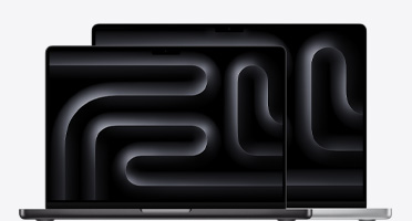 Imagen de una MacBook Pro de 14 pulgadas y una MacBook Pro de 16 pulgadas que muestra la diferencia de tamaño