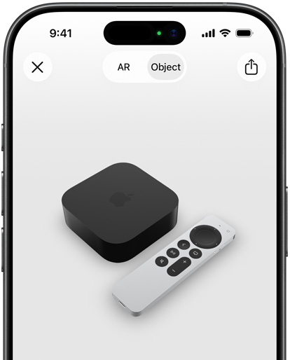 Billede, der viser Apple TV 4K på augmented reality-skærm på iPhone.