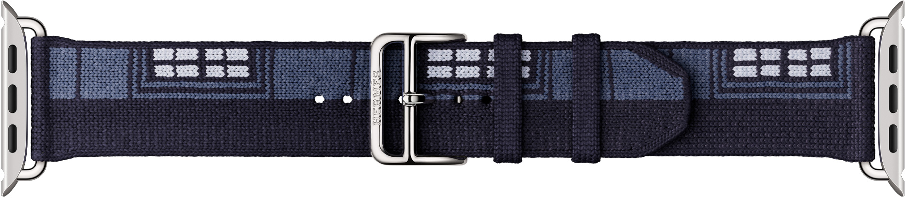 Apple Watch Hermès Faubourg Party Armband, Farbe Bleu Nuit, Metallelemente und Schliesse in Silber