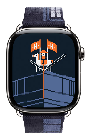 Apple Watch Hermès Series 11, Titangehäuse, Farbe Silber, Faubourg Party Armband und Zifferblatt