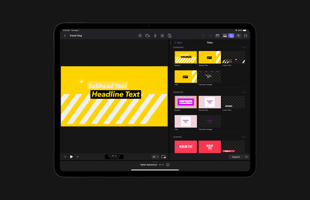 Variedad de estilos para el título con distintos colores de fondo, diseños y tipografías.