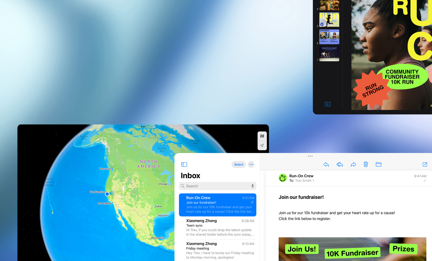 Meerdere schermen waarop verschillende apps worden gebruikt, horizontale stand