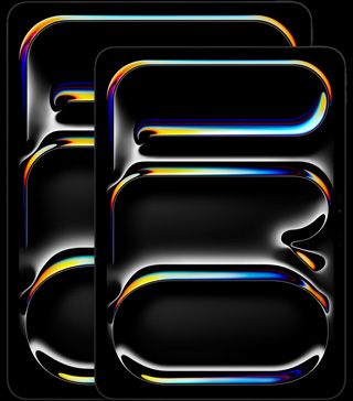 iPad Pro 13 inch, iPad Pro 11 inch, nằm dọc, vỏ ngoài mặt trước, màu đen không gian, các cạnh được bo tròn, viền màn hình màu đen, màn hình hiển thị từ 