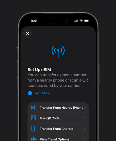 iPhone 17 Pro, μπροστινή εξωτερική όψη, χρήση της λειτουργίας Διαμόρφωση κινητού δικτύου για εύκολη μεταφορά αριθμού τηλεφώνου με eSIM