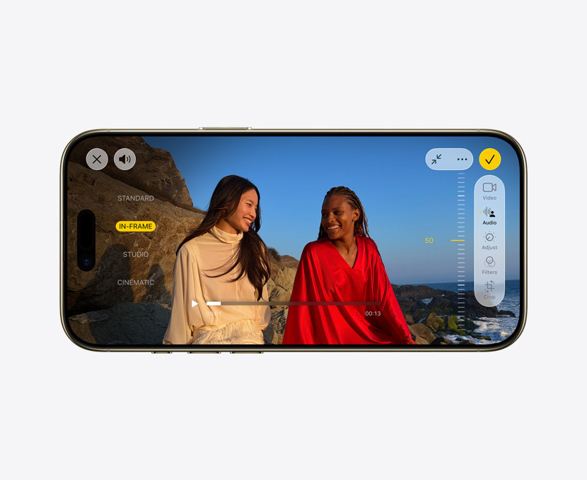 iPhone Air, μπροστινή εξωτερική όψη, Pro βίντεο με χρήση της λειτουργίας Μίξη Ήχου