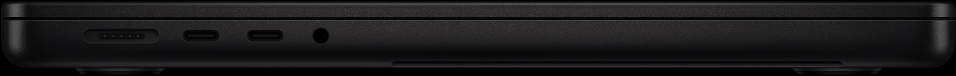 左側：MagSafe 連接埠、兩個 Thunderbolt 連接埠和耳筒插口