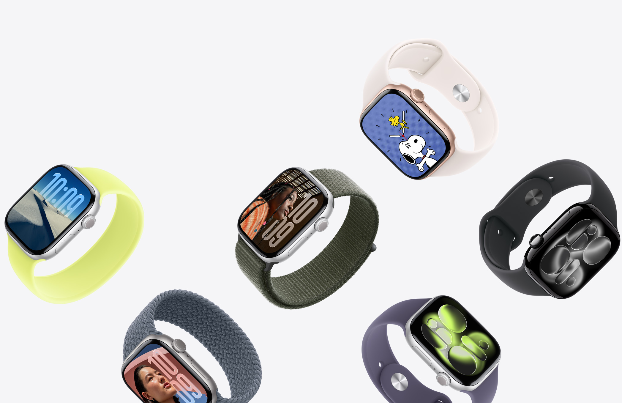 Dispositivos Apple Watch, diversos materiales de caja, y correas